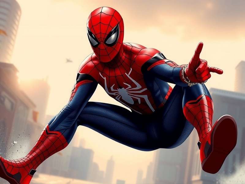 Spider Man swinging through New York City in game