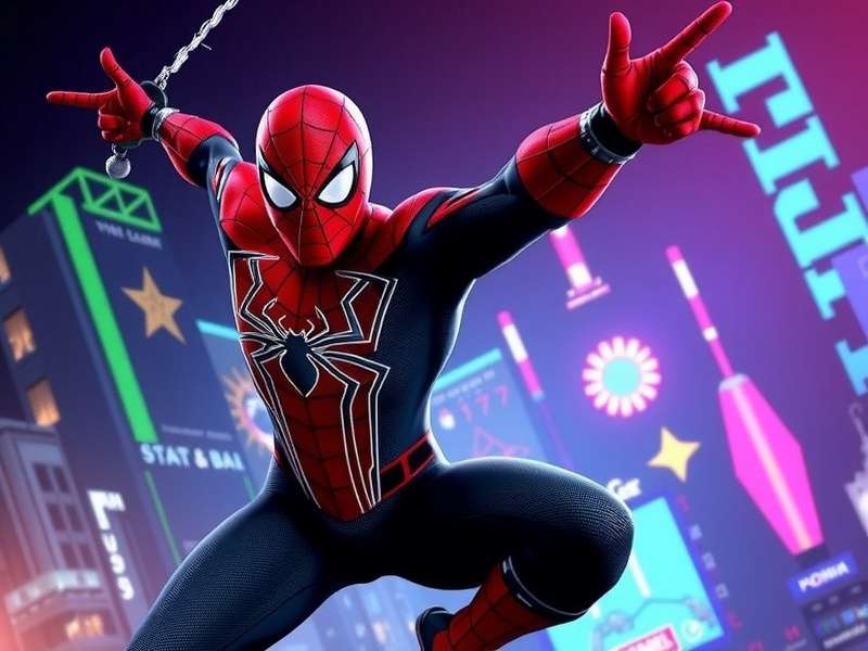 Miles Morales leaping from Brooklyn building with iconic spray-paint splatter effect