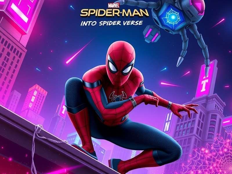 Spider-Man: Into the Spider-Verse collage featuring Miles Morales, Spider-Gwen, and Peter B. Parker in comic book style