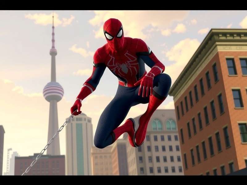 Spider-Man swinging through city skyline