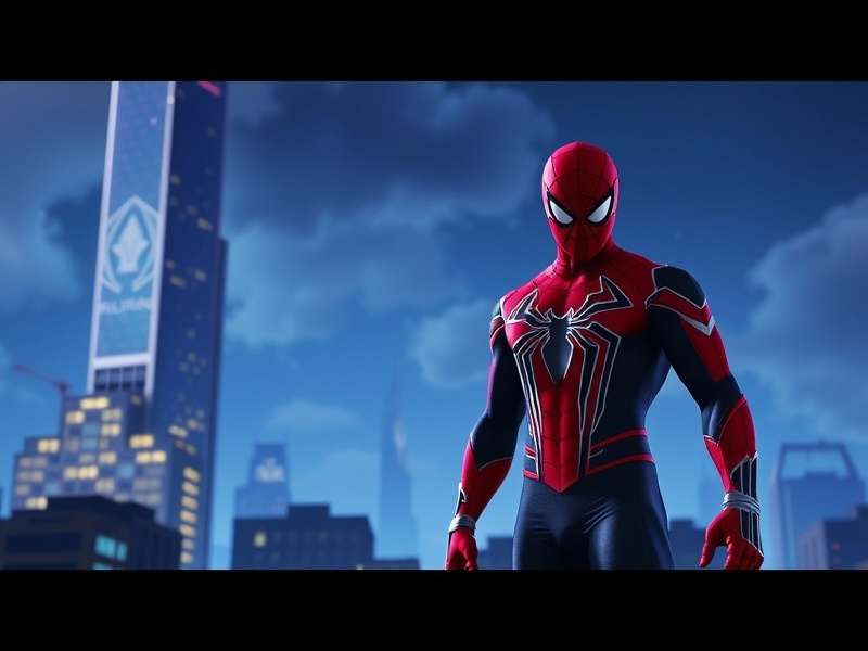 Spider-Man Miles Morales swinging through snowy New York City at night