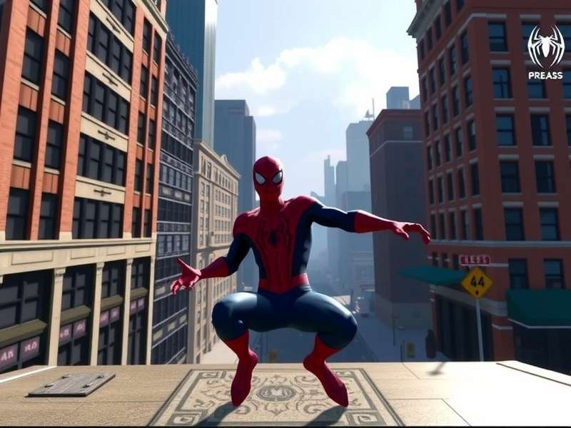 Spider-Man Miles Morales swinging through snowy New York City with bio-electric venom powers active