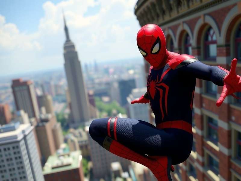 Spider-Man Miles Morales swinging through snowy New York City