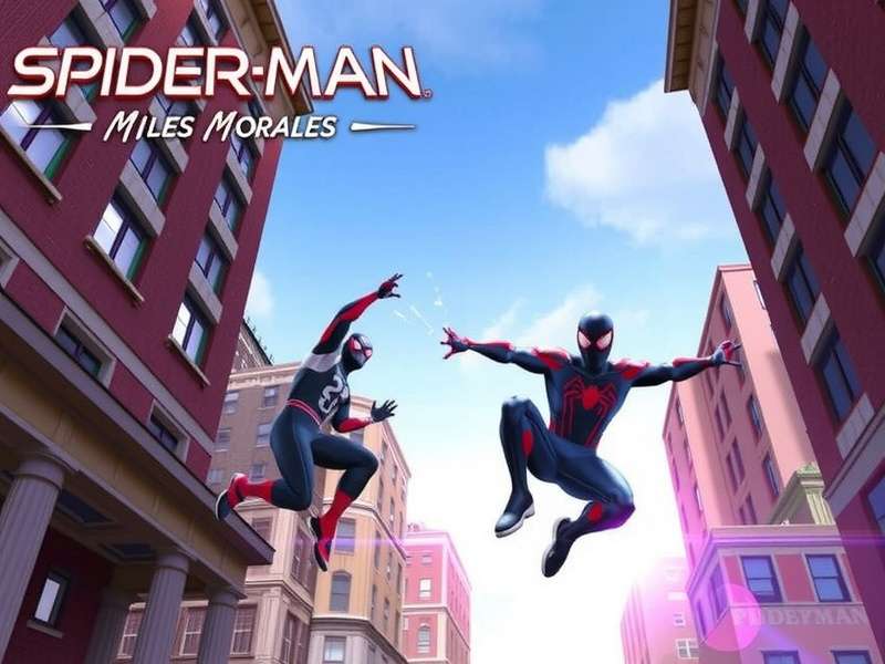 Spider-Man Miles Morales swinging through New York City at night