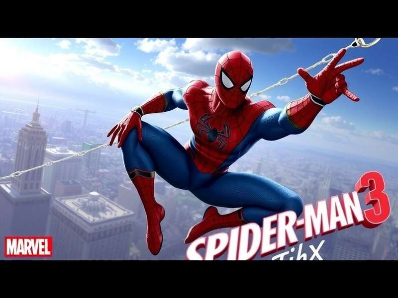 Spider Man swinging through a photorealistic 3D New York City skyline at dusk