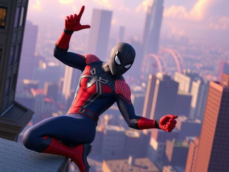 Spider-Man Miles Morales swinging through snowy New York City on PS5