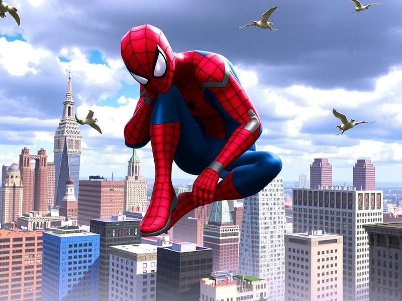 Spider Man swinging through city skyscrapers in The Amazing Spider Man game