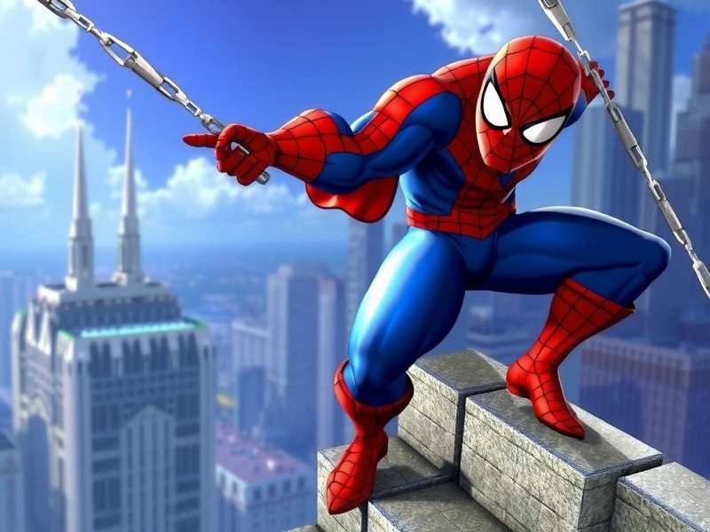 Spider Man 1 Game Cover Art - Peter Parker swinging in New York City