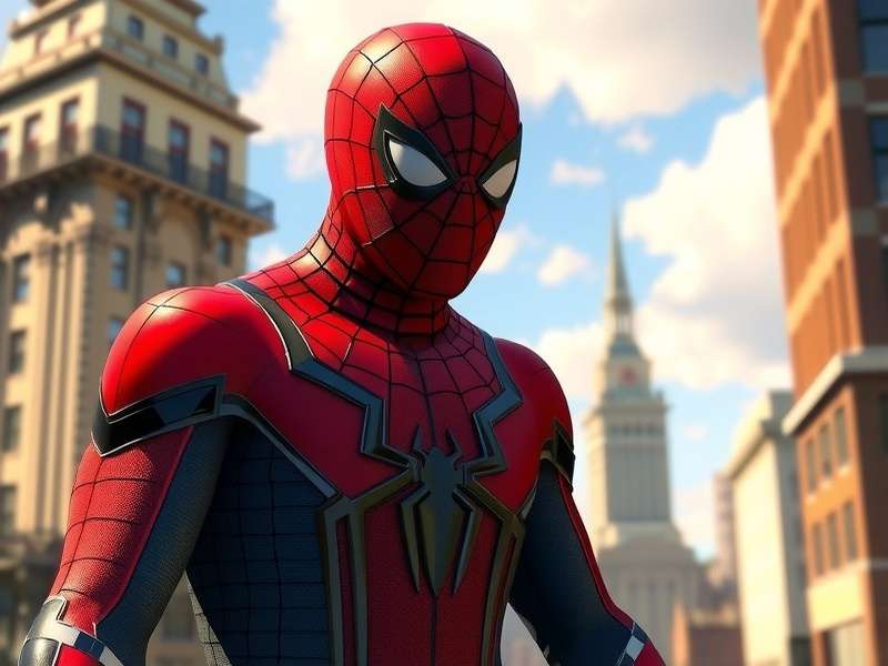 Gamer playing Spider-Man on PS5 with No Way Home on TV