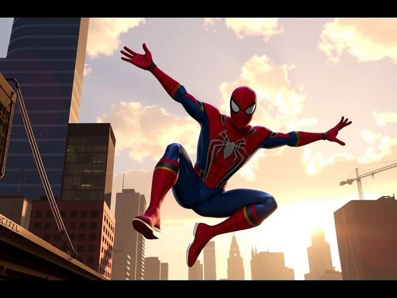 Spider-Man Miles Morales leaping between skyscrapers in animated style