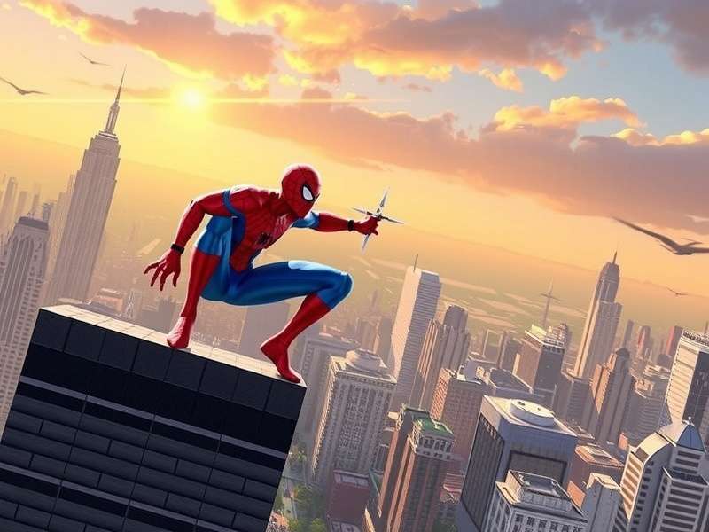 Spider Man in dynamic web-slinging pose across Mumbai skyline