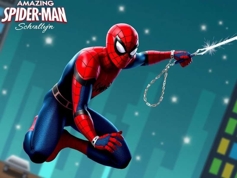 The Amazing Spider-Man in dynamic action pose swinging between skyscrapers