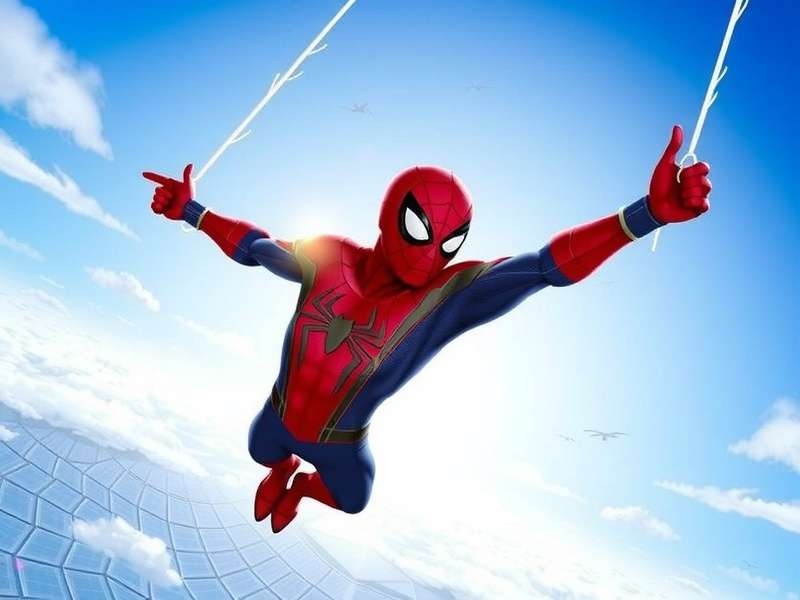 Spider-Man swinging in a cityscape with multiverse effects