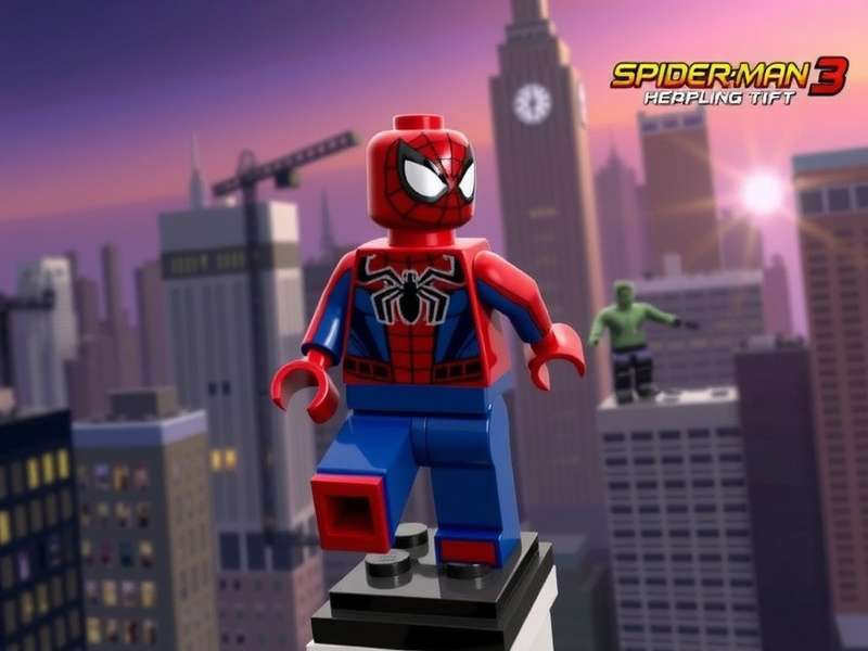 Spider Man 3 Lego Set fully assembled with Black Suit Spider-Man, Venom, and Sandman minifigures