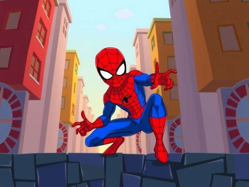 Collage of various kid-friendly Spider-Man cartoon characters including Spidey, Miles, Ghost-Spider, and cartoon logos