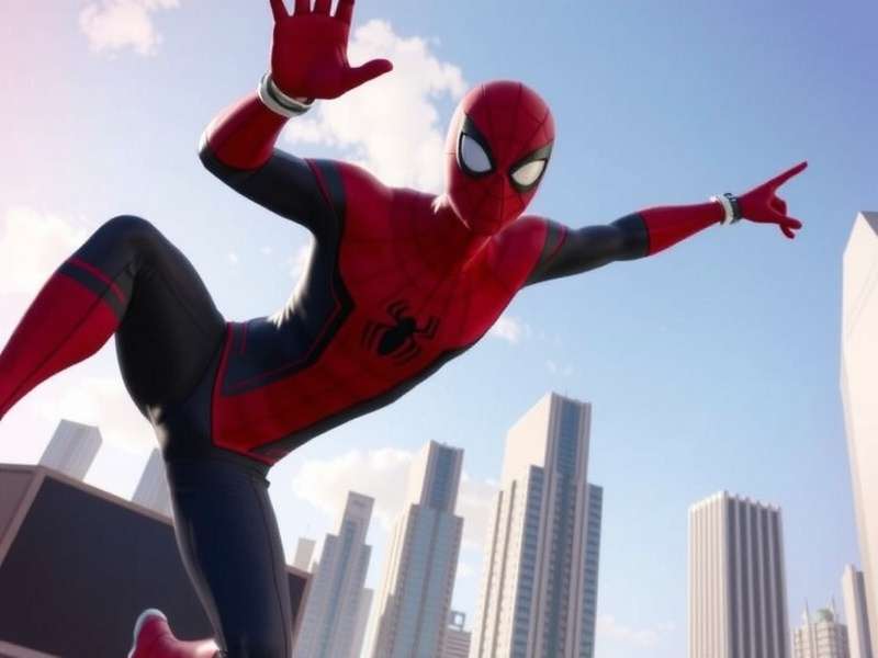 Spider-Man swinging through a neon-lit New York City in the Brand New Day trailer