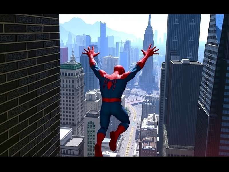 Spider Man swinging across Mumbai-inspired cityscape with iconic red-blue suit