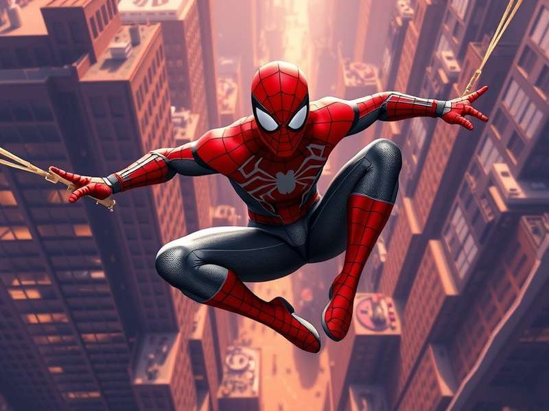Spider Man Remastered swinging through New York City at sunset with stunning ray-traced reflections