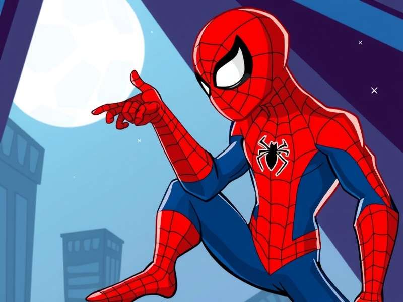 Spider Man Cartoon – animated web-slinger swinging across the city skyline