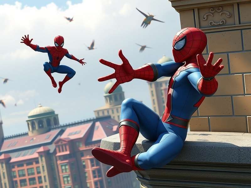 Spider Man Tom Holland swinging through New York City in his iconic suit