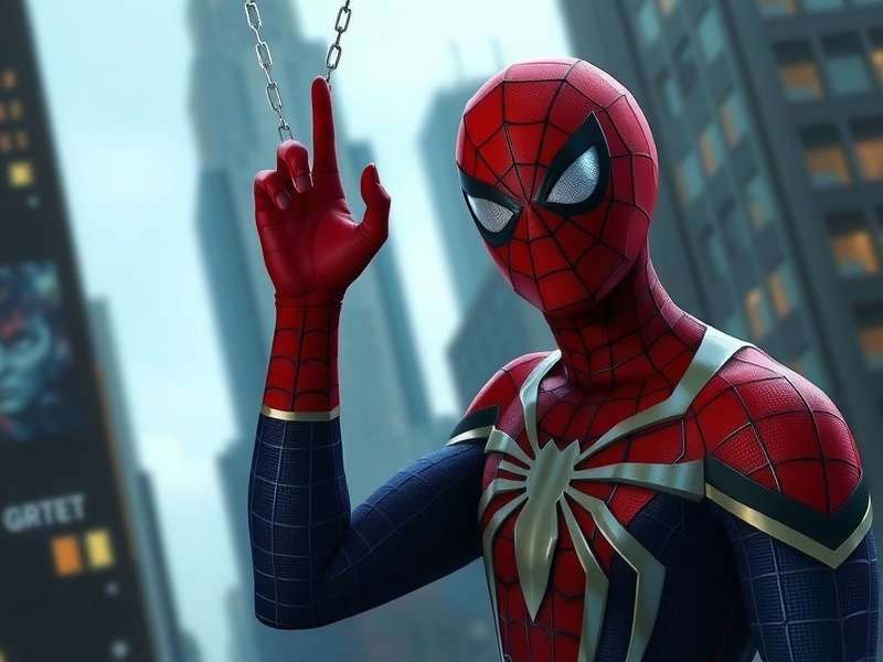 Spider Man Tobey Maguire iconic pose from Spider-Man 3, red and blue suit with web-shooters