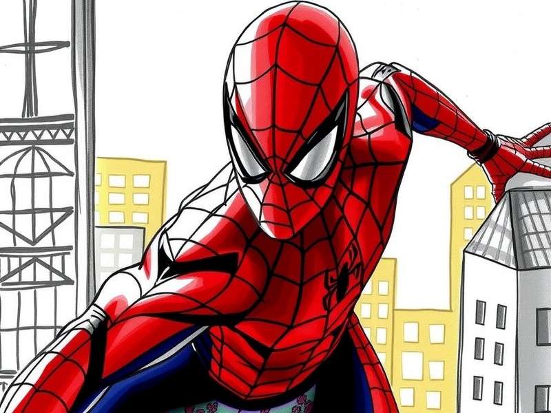Spider Man drawing tutorial featuring the classic red and blue costume with dynamic web-slinging pose