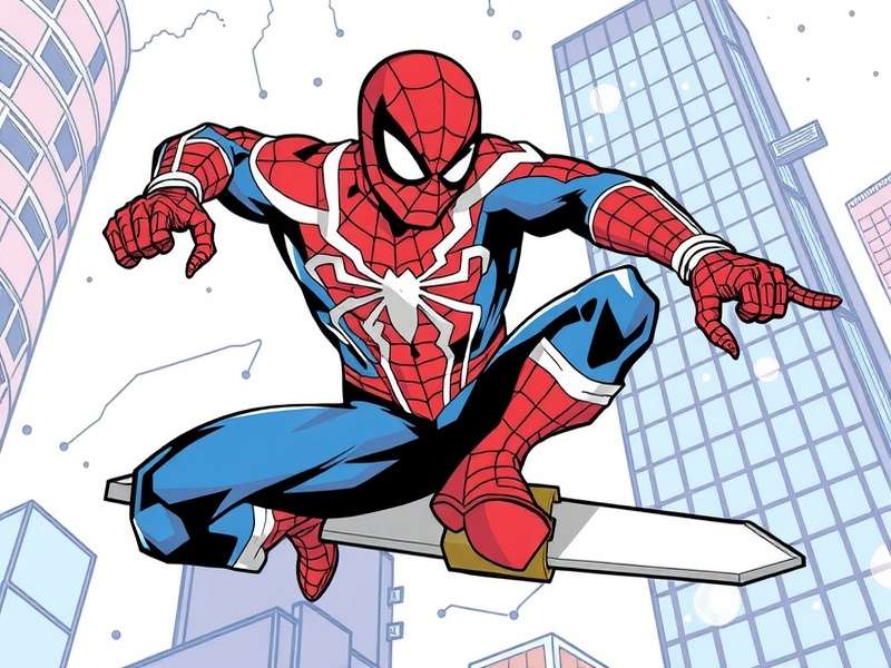 Spider Man Coloring Pages – Hero banner showing Spider-Man web-slinging with coloring pencils